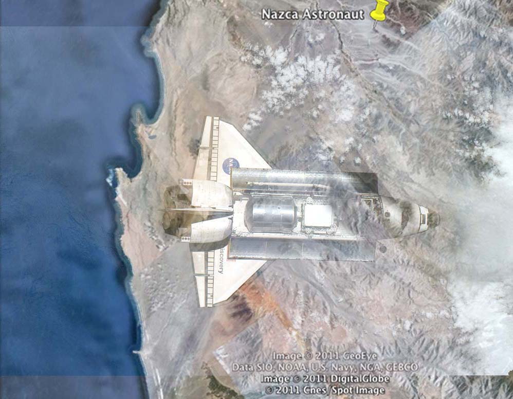 shuttle superimposed over the Nazca astronaut